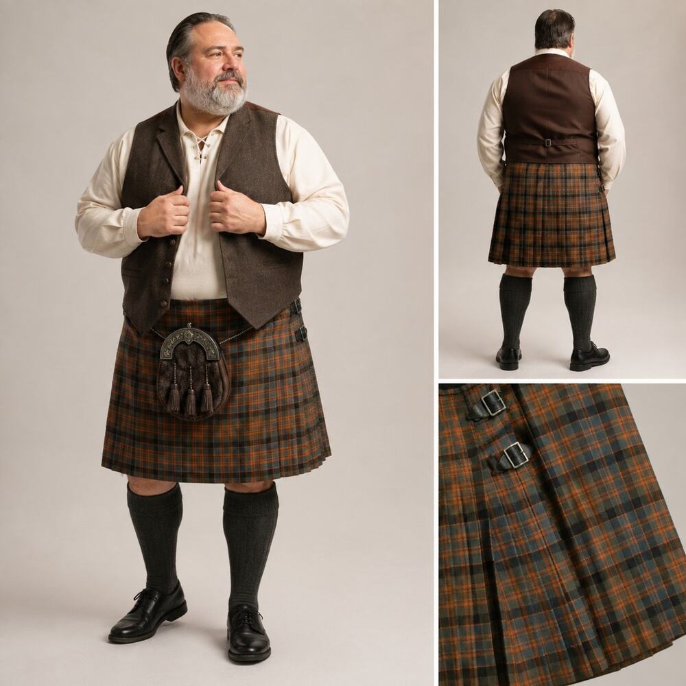 Vintage Lochcarron 100% New Wool Scotland Orange Tartan Plaid Authentic Kilt 50"